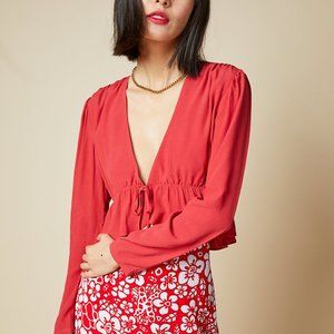 NWT Sunday Best Tie-Front Blouse, Cerise Red, XS